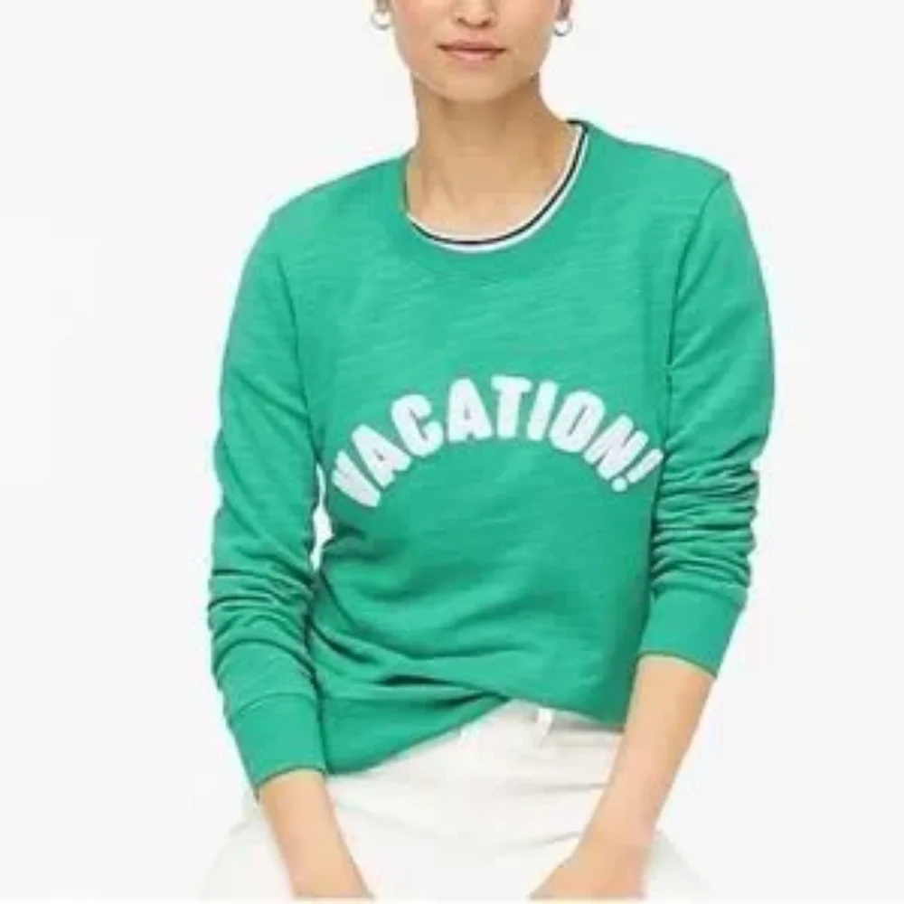 J. Crew Green Vacation Sweatshirt Sz Small New WT351
